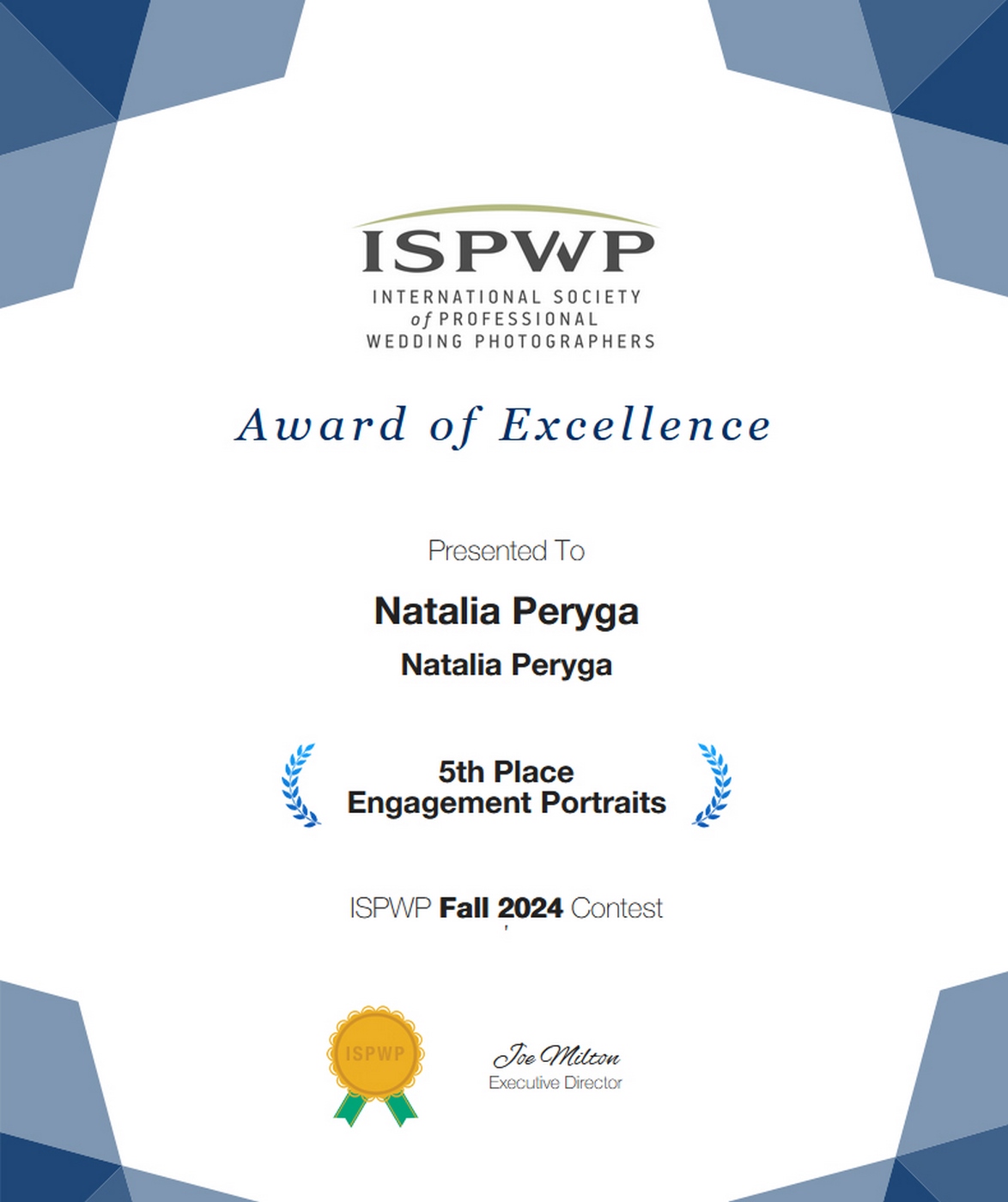 5th place Award Natalia Peryga ISPWP engagement