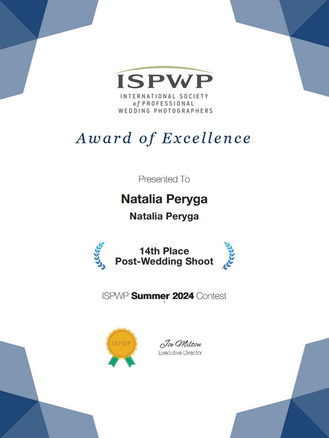 Natalia Peryga ISPWP 14th place post wedding shoot 2024